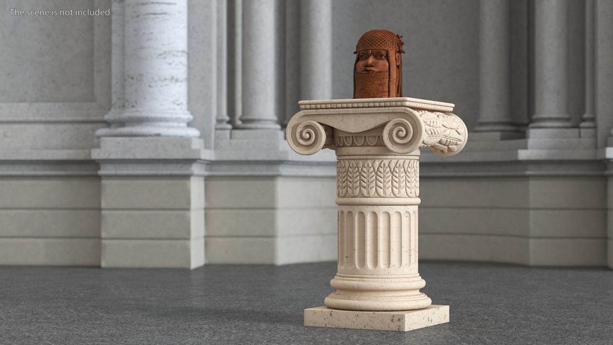 Column with Benin Head Sculpture 3D