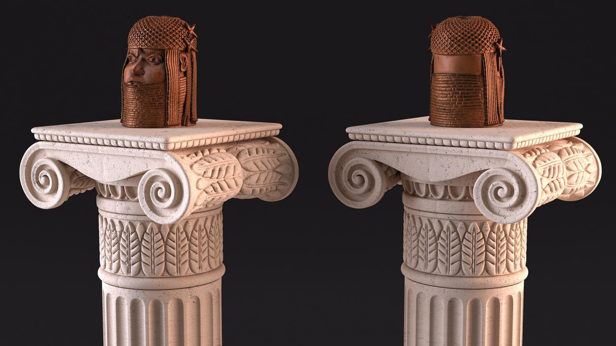 Column with Benin Head Sculpture 3D