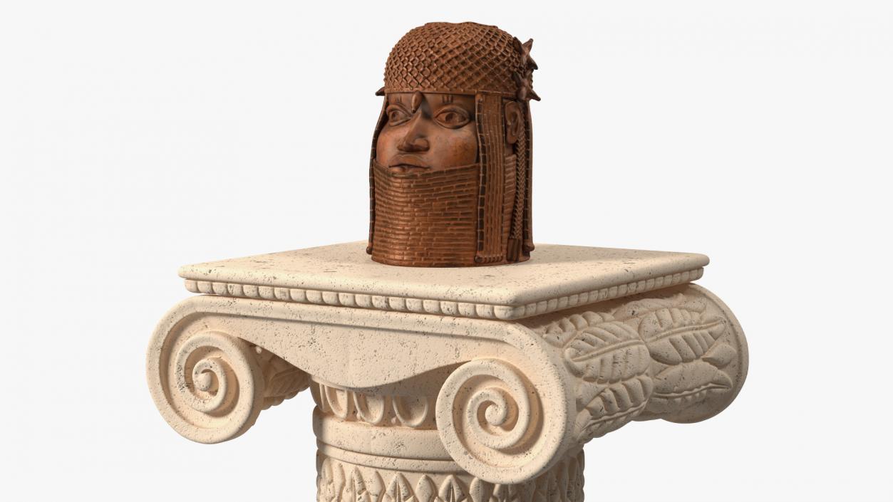 Column with Benin Head Sculpture 3D