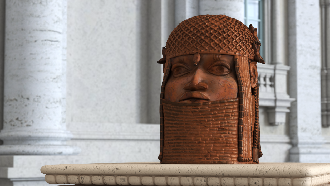 Column with Benin Head Sculpture 3D