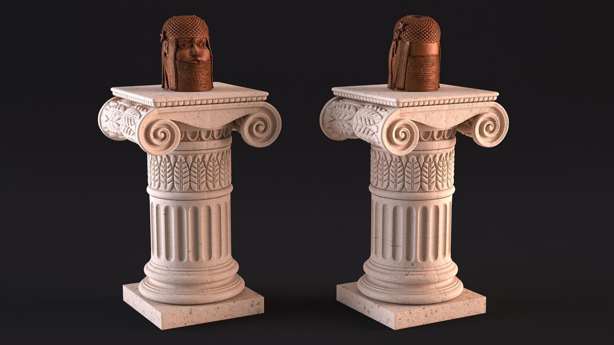 Column with Benin Head Sculpture 3D