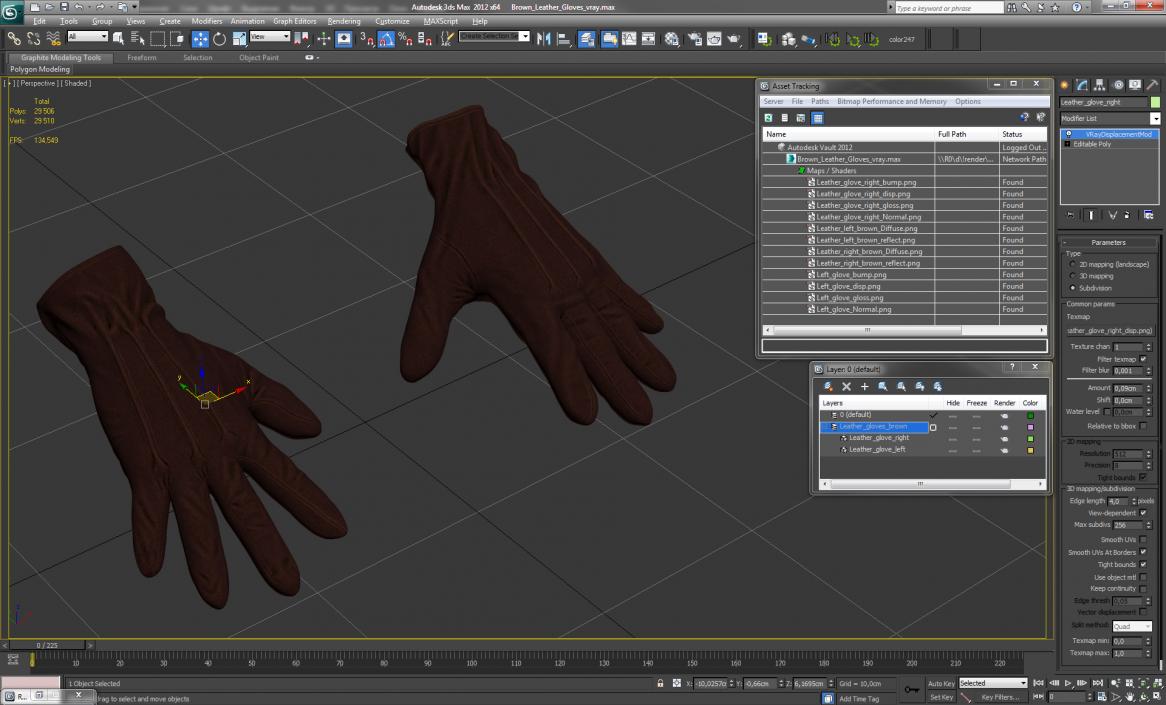 3D model Brown Leather Gloves