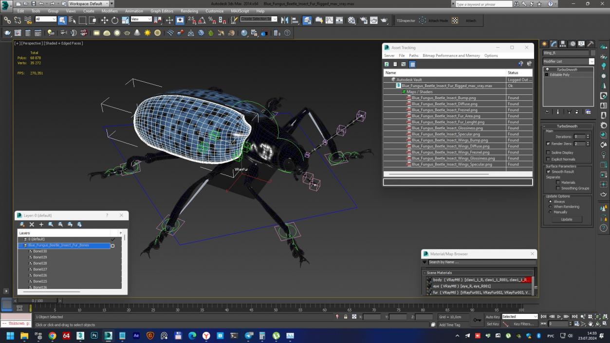 3D Blue Fungus Beetle Insect Fur Rigged