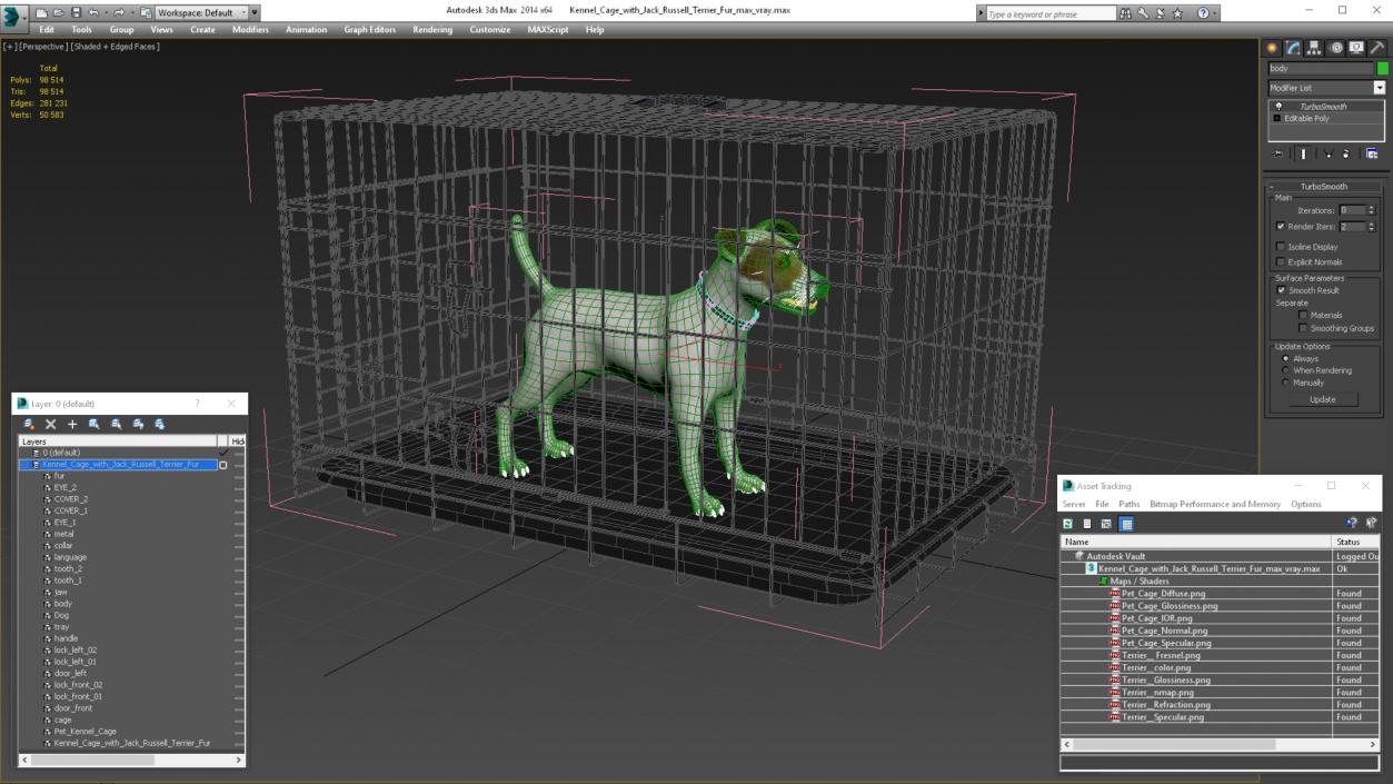 3D Kennel Cage with Jack Russell Terrier Fur