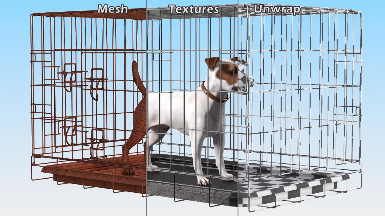 3D Kennel Cage with Jack Russell Terrier Fur