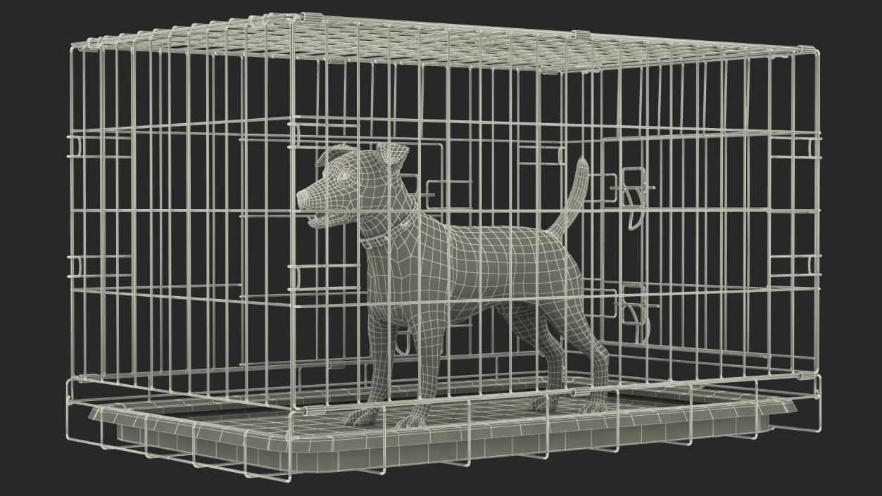 3D Kennel Cage with Jack Russell Terrier Fur