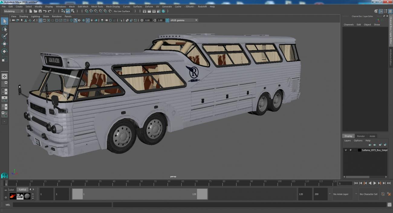 Sultana 1973 Bus Simple Interior 3D