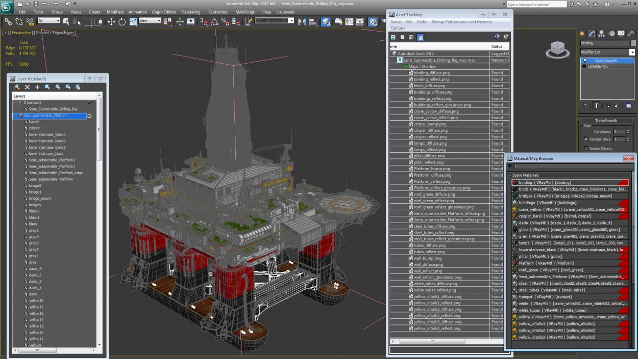 Semi Submersible Drilling Rig 3D model