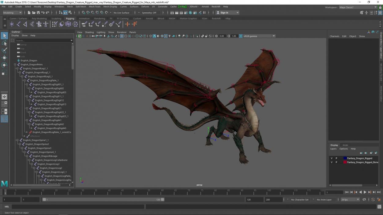 Fantasy Dragon Creature Rigged for Maya 3D model