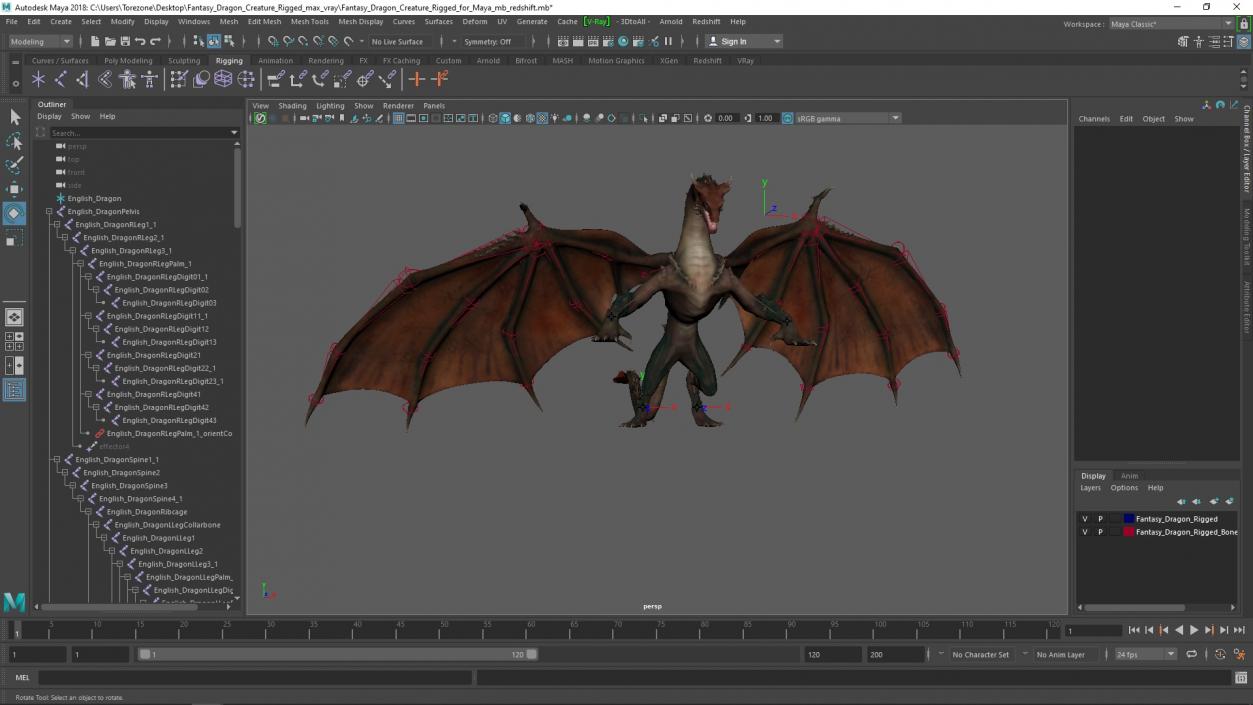 Fantasy Dragon Creature Rigged for Maya 3D model