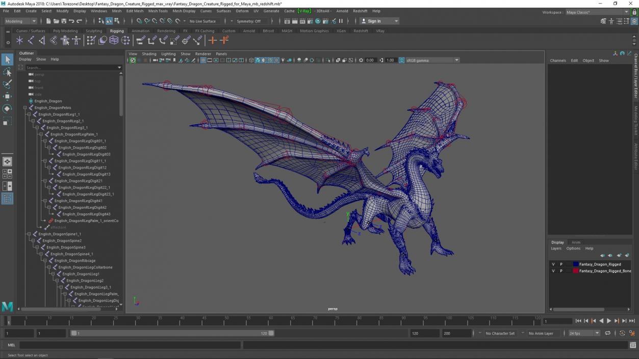 Fantasy Dragon Creature Rigged for Maya 3D model