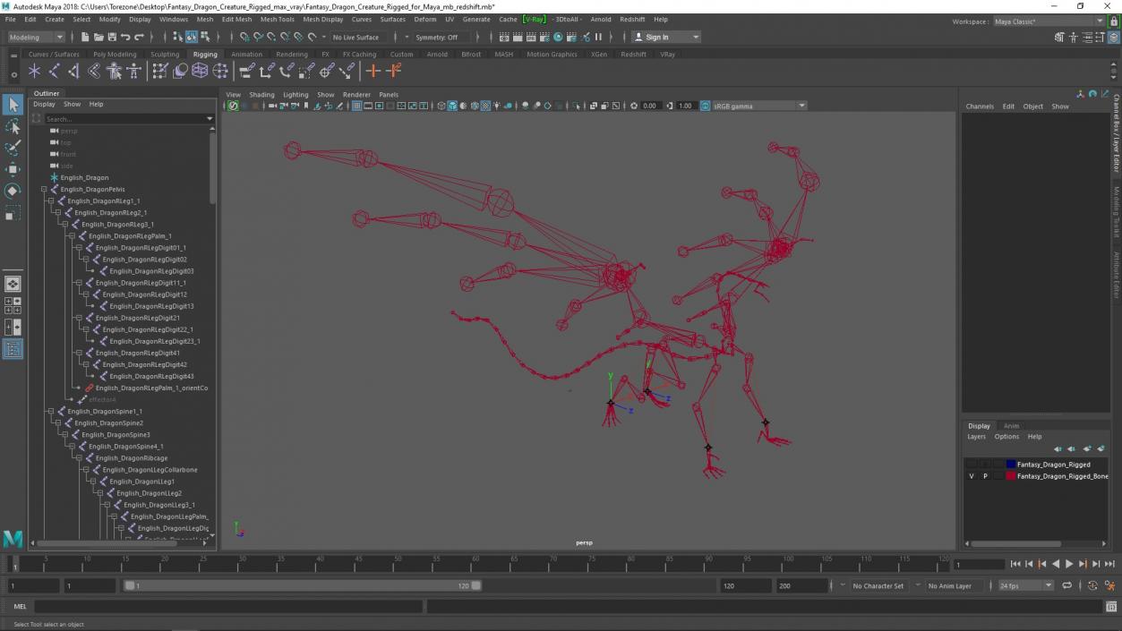 Fantasy Dragon Creature Rigged for Maya 3D model