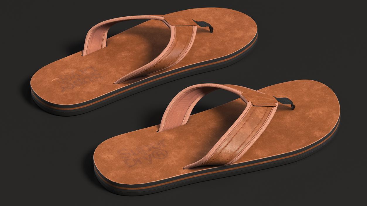 3D Flip Flops Sandals Superdry Brown model