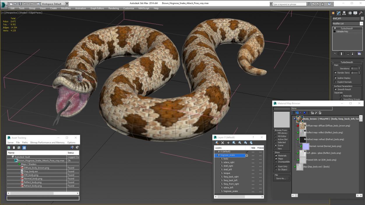 3D Brown Hognose Snake Attack Pose