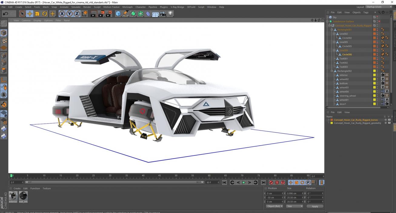 3D Hover Car White Rigged for Cinema 4D