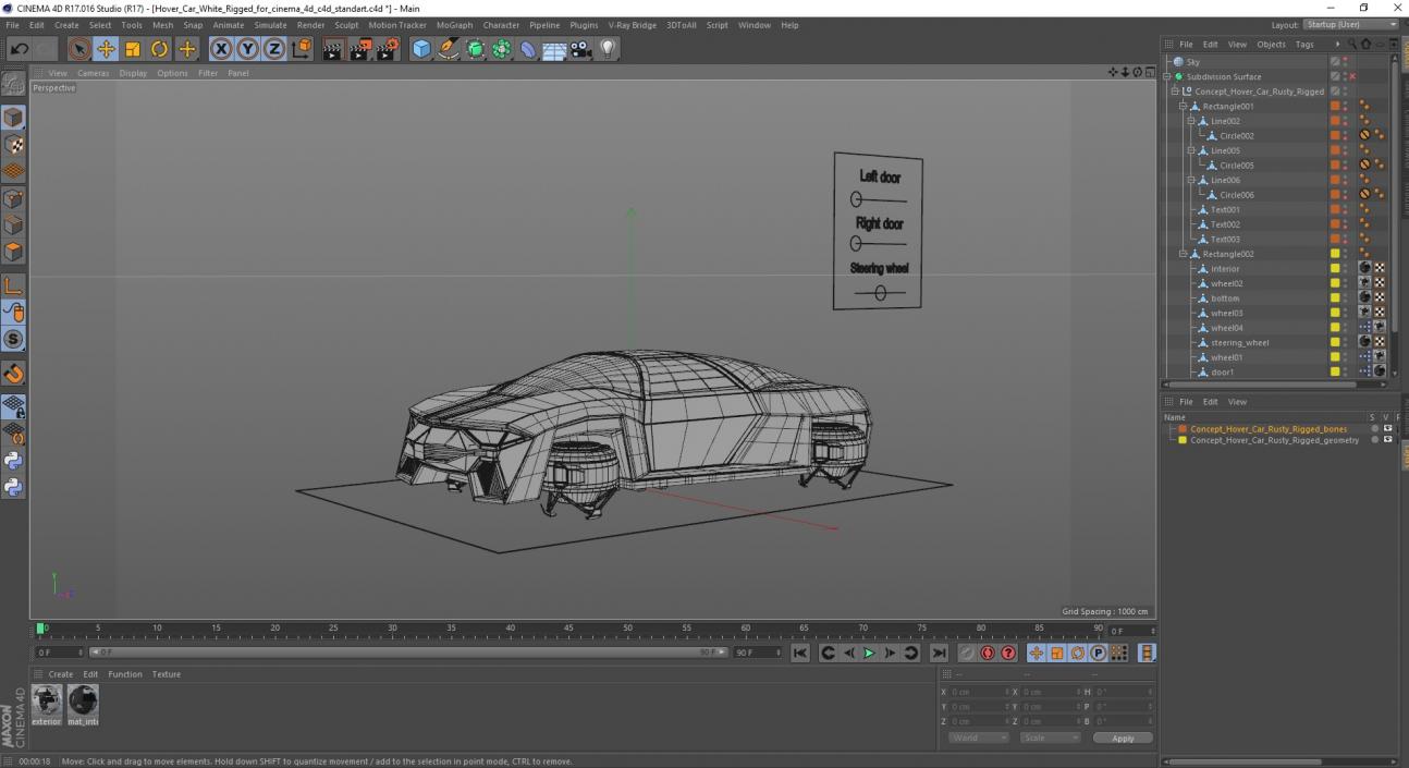 3D Hover Car White Rigged for Cinema 4D