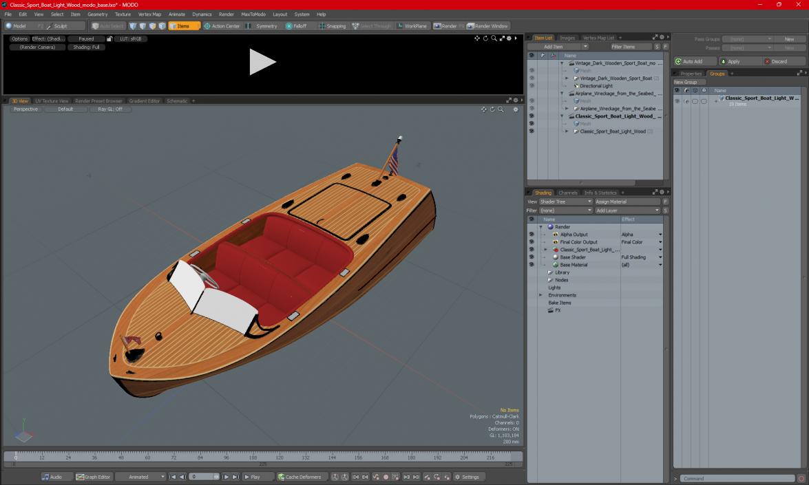 Classic Sport Boat Light Wood 3D model