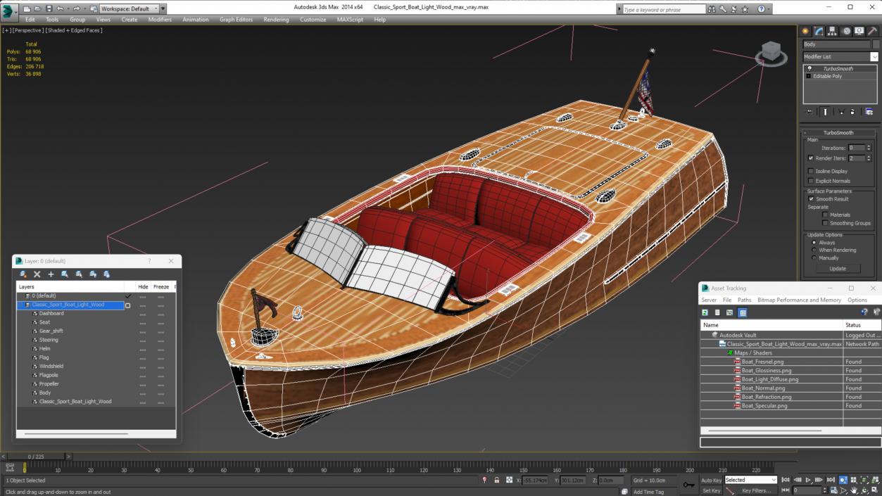 Classic Sport Boat Light Wood 3D model