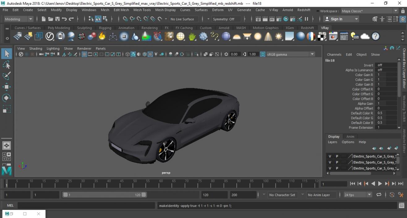 3D model Electric Sports Car Grey Simplified