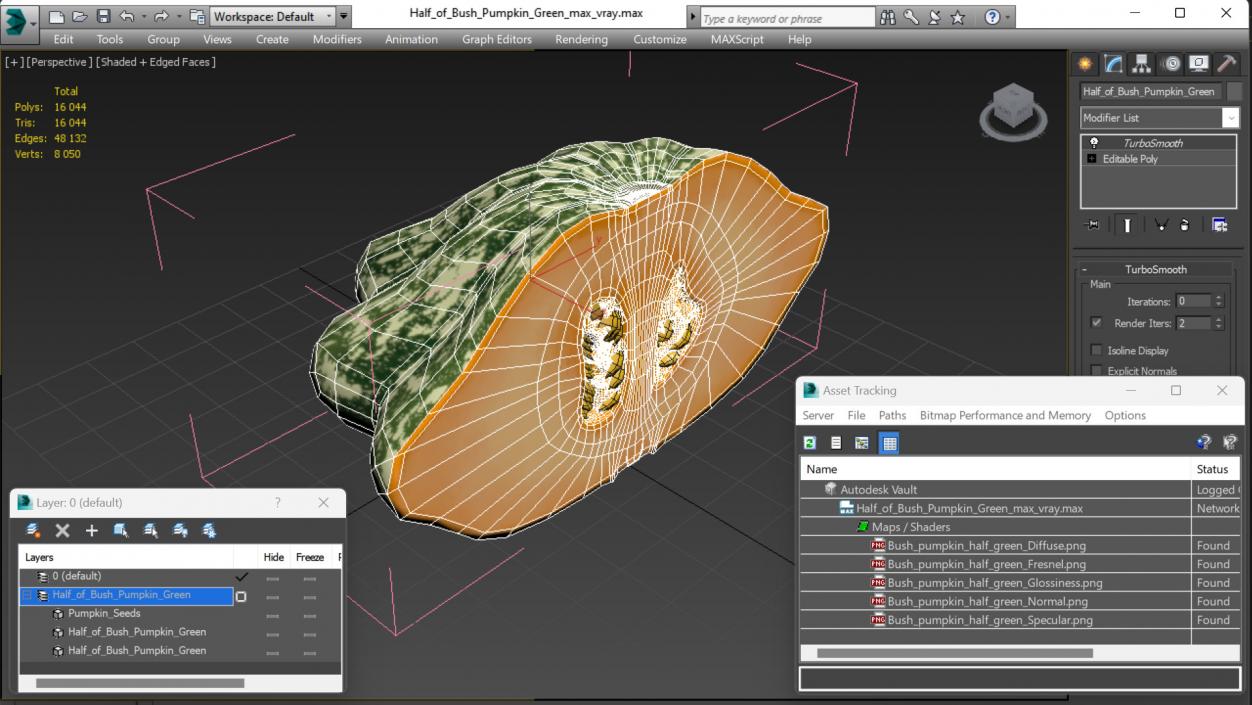 3D Half of Bush Pumpkin Green