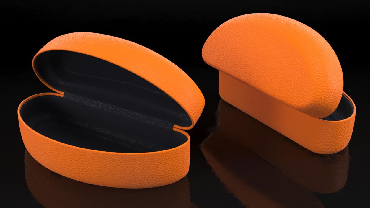 Hard Shell Leather Eyeglass Case Orange Open 3D model