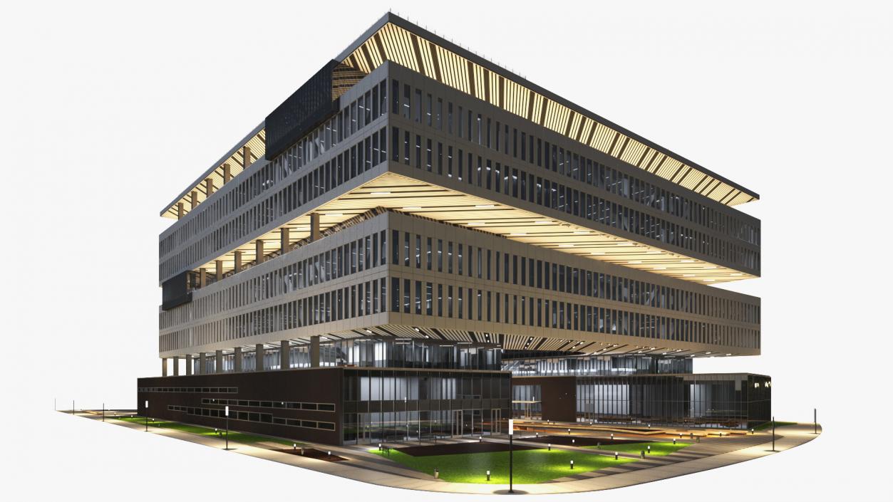 3D Modern Office Building Night Glow model