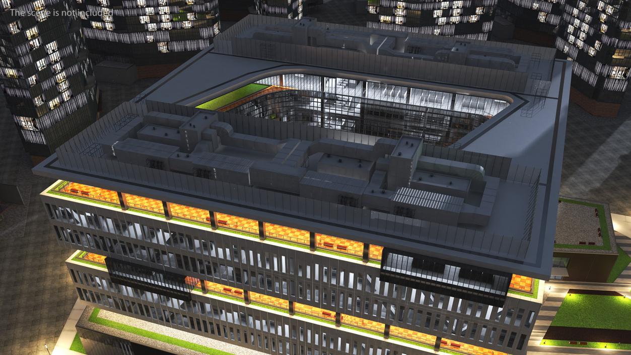 3D Modern Office Building Night Glow model