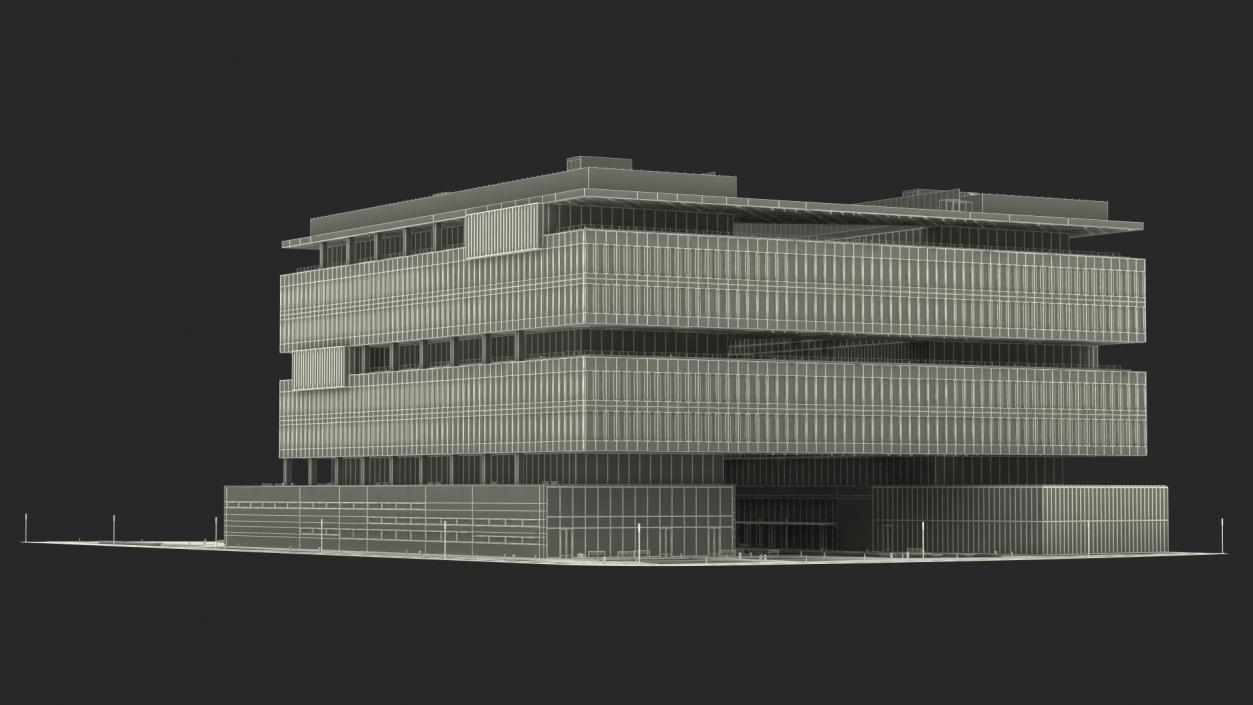 3D Modern Office Building Night Glow model