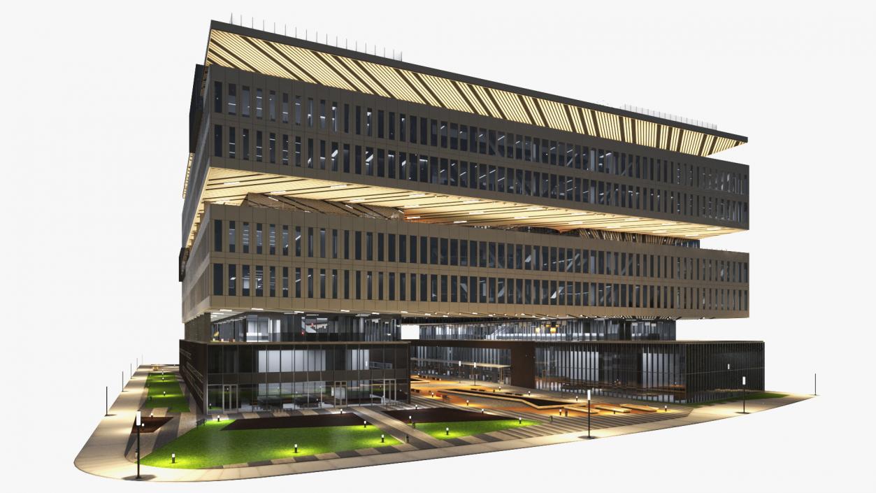 3D Modern Office Building Night Glow model