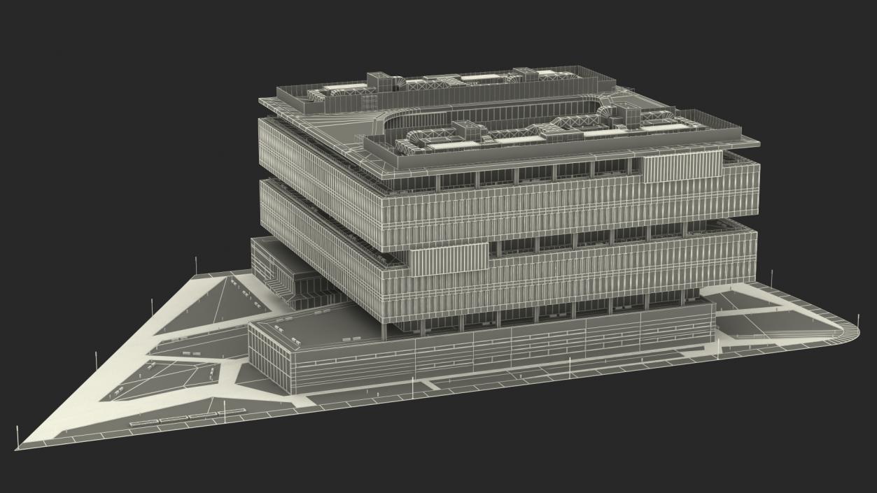 3D Modern Office Building Night Glow model