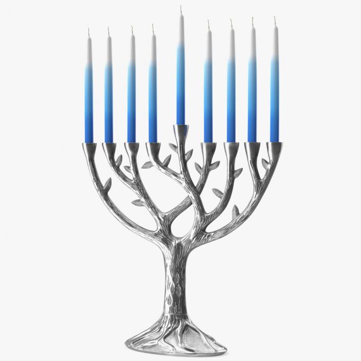 3D Hanukkah Menorah Candelabrum Silver with Candles model