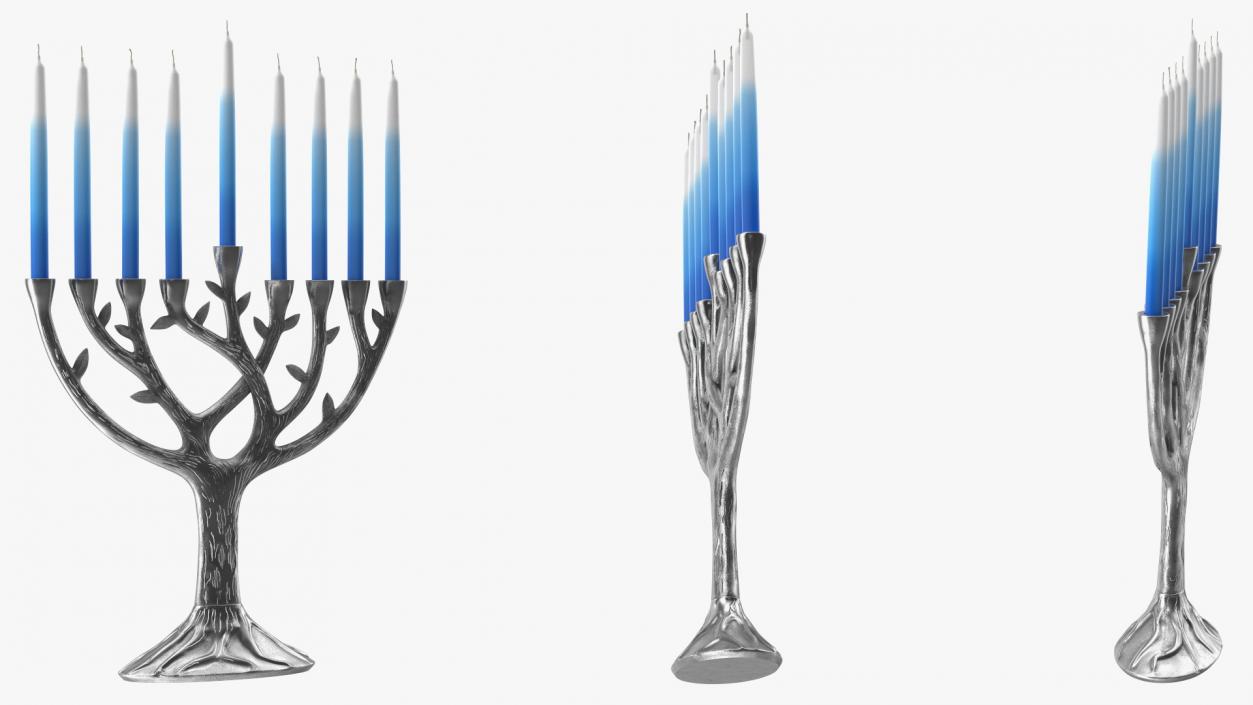 3D Hanukkah Menorah Candelabrum Silver with Candles model