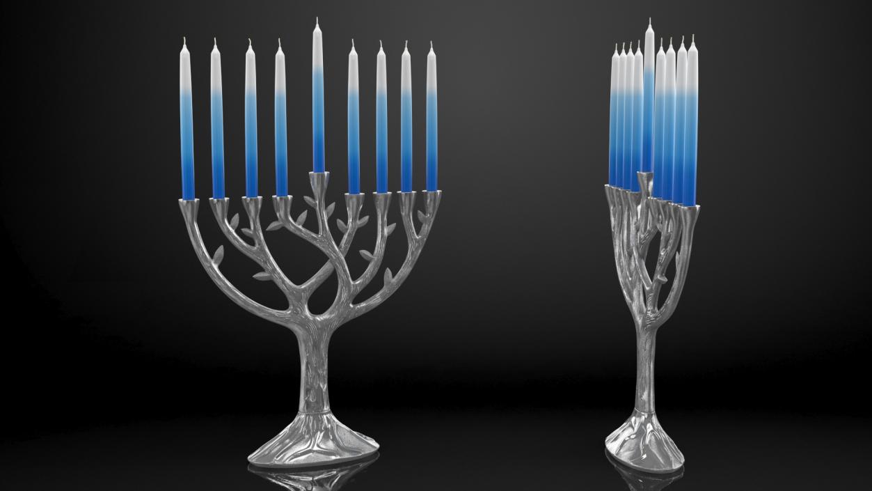 3D Hanukkah Menorah Candelabrum Silver with Candles model