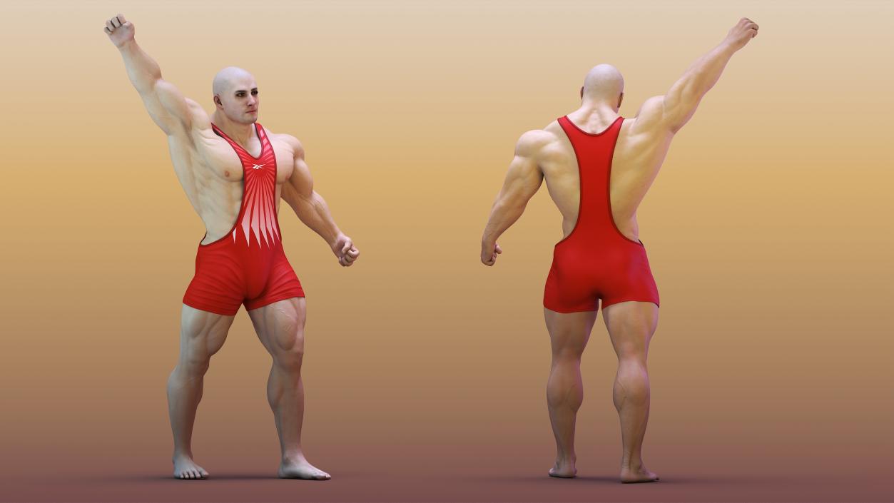 Athlete Victory Pose in Reebok Red Leotard 3D