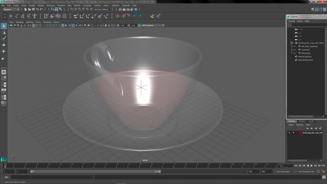 Drinking Tea Cup with Plate Half Full 3D