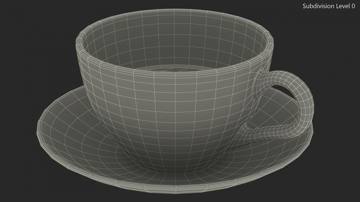 Drinking Tea Cup with Plate Half Full 3D