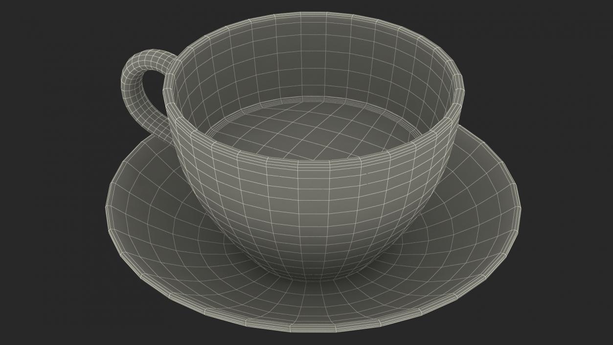 Drinking Tea Cup with Plate Half Full 3D