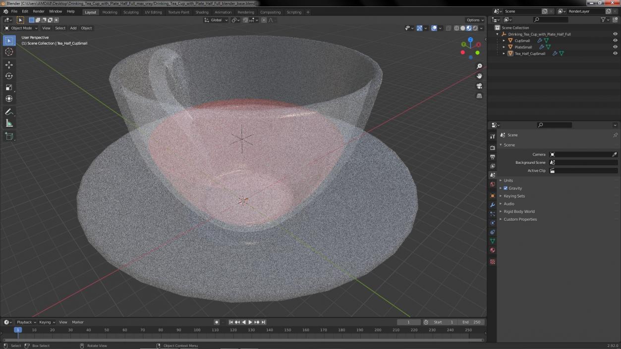 Drinking Tea Cup with Plate Half Full 3D