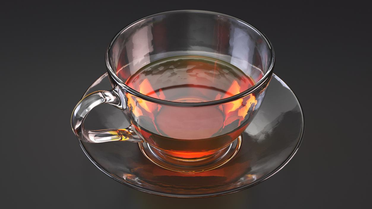 Drinking Tea Cup with Plate Half Full 3D