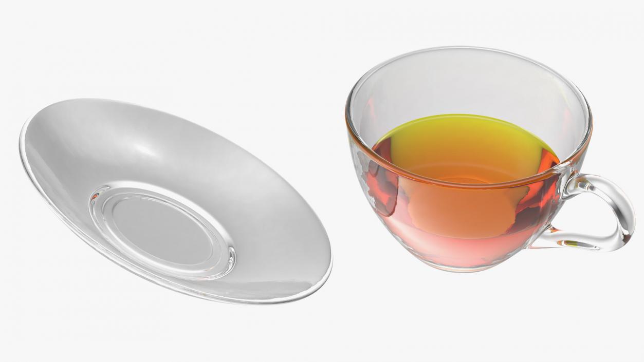 Drinking Tea Cup with Plate Half Full 3D