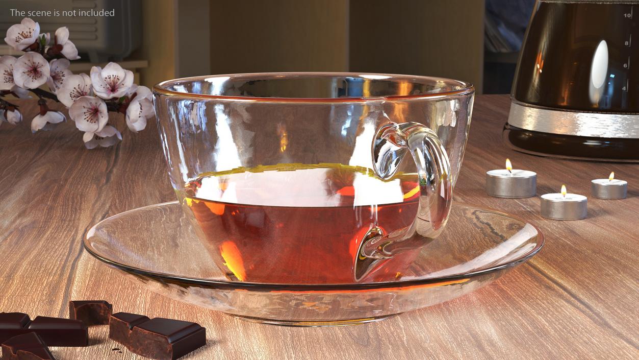 Drinking Tea Cup with Plate Half Full 3D