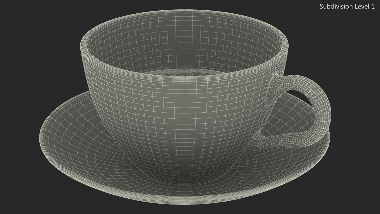 Drinking Tea Cup with Plate Half Full 3D