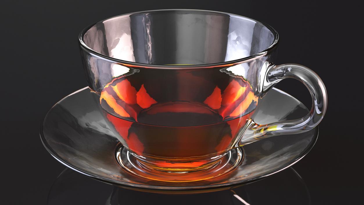 Drinking Tea Cup with Plate Half Full 3D