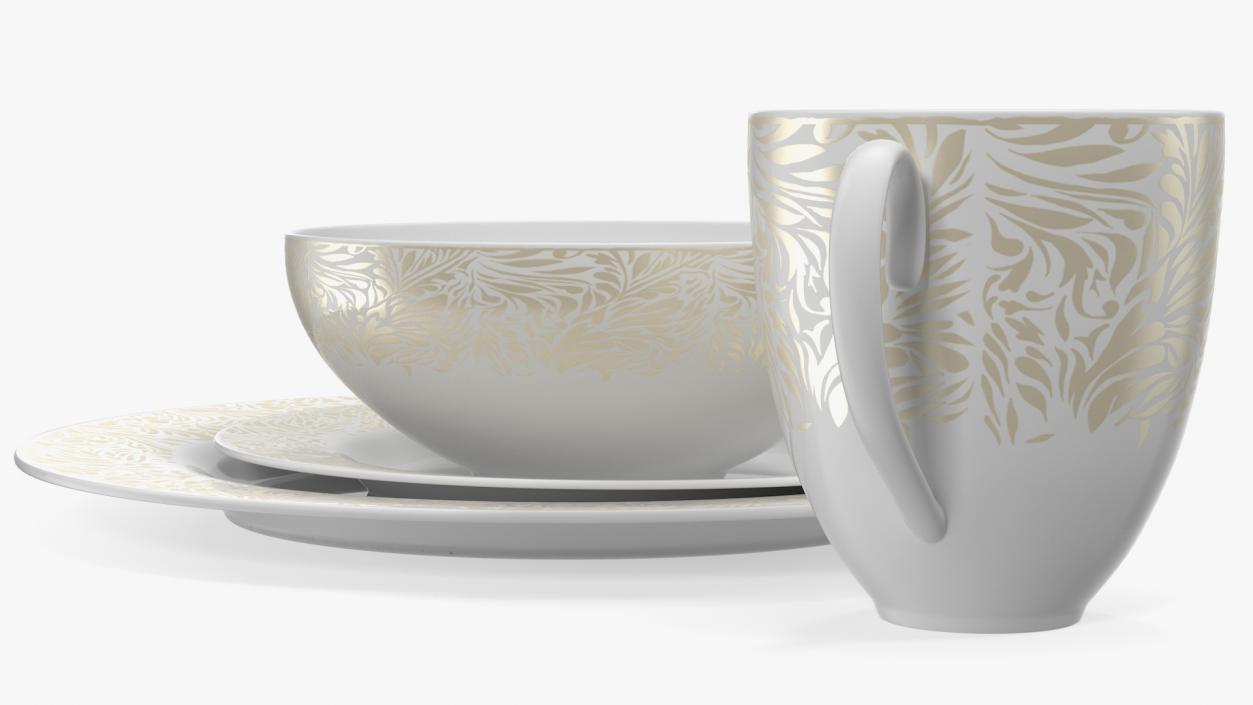 White and Gold Dinnerware Set 3D model