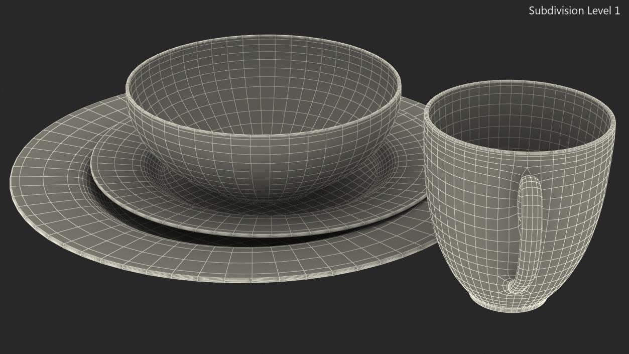 White and Gold Dinnerware Set 3D model