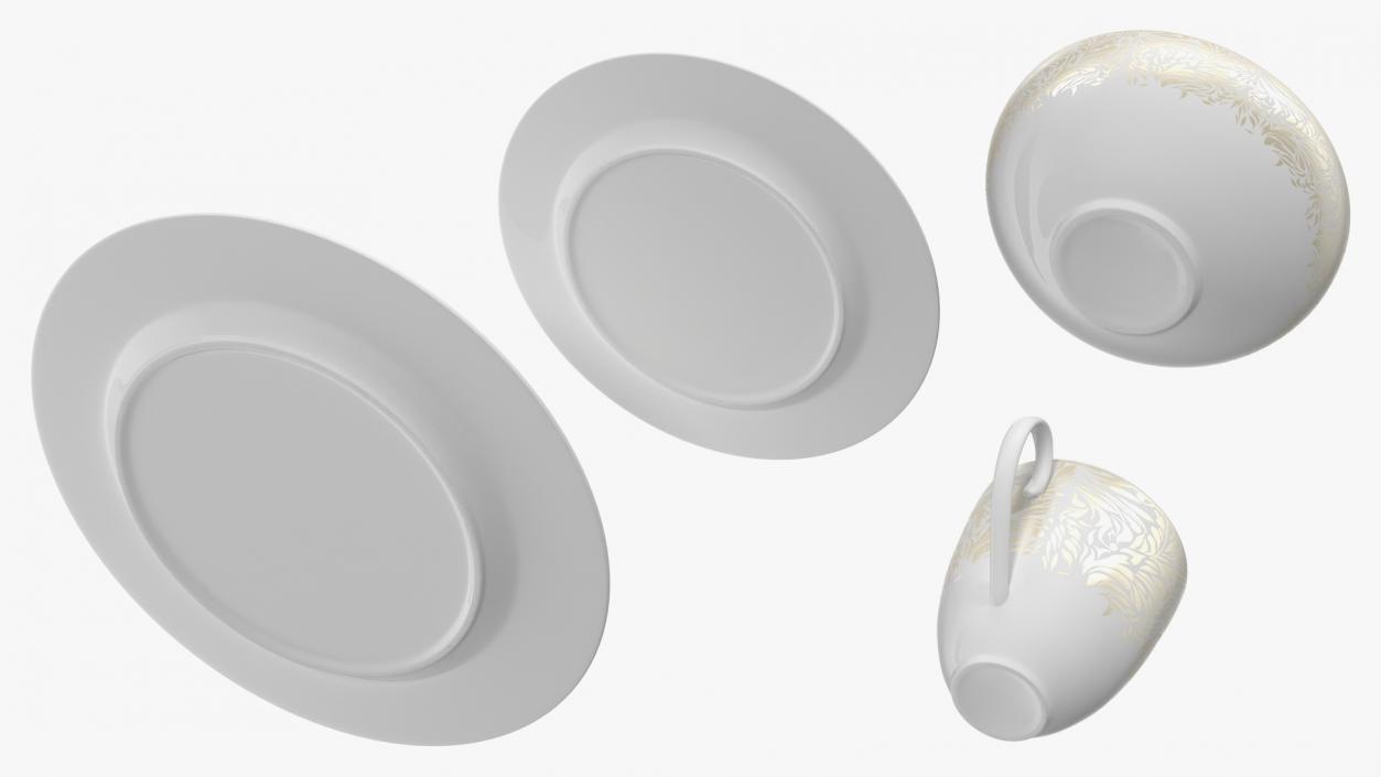 White and Gold Dinnerware Set 3D model