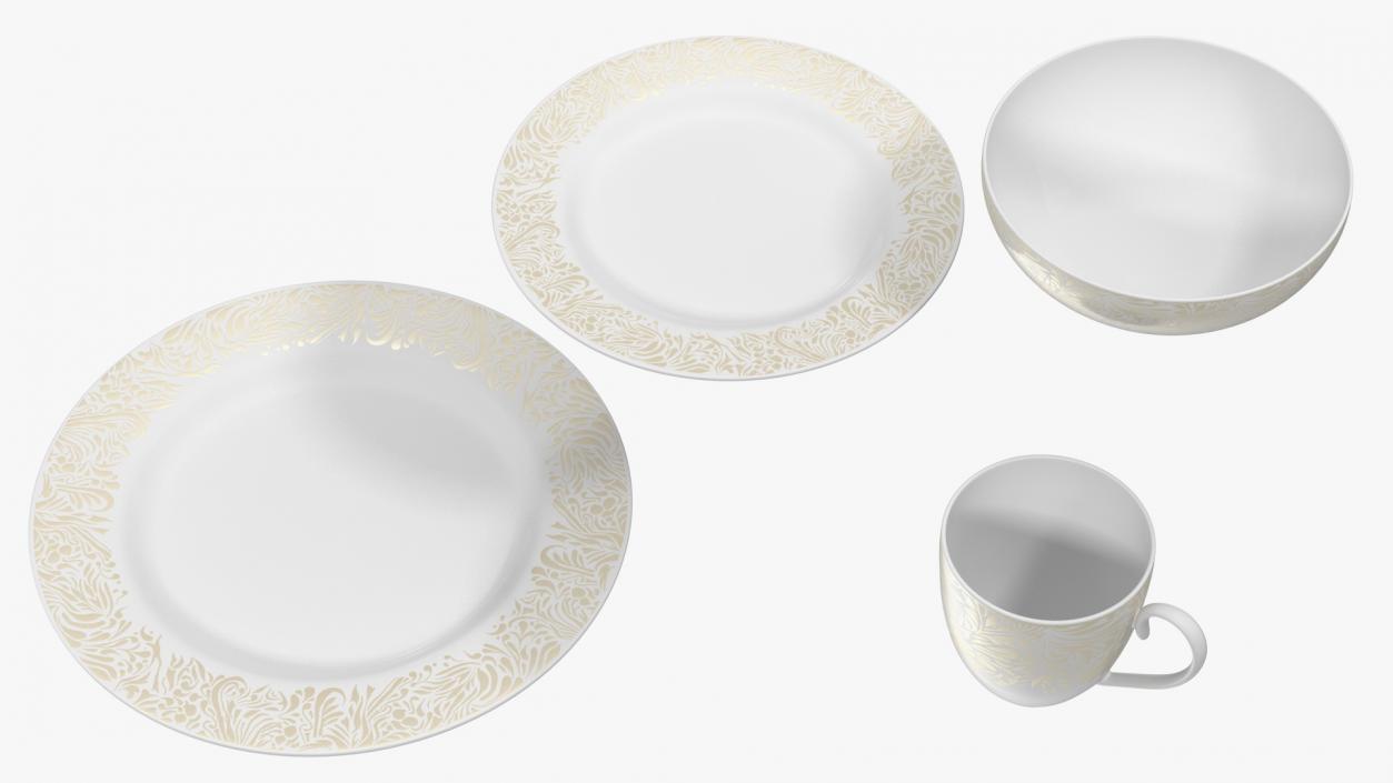 White and Gold Dinnerware Set 3D model