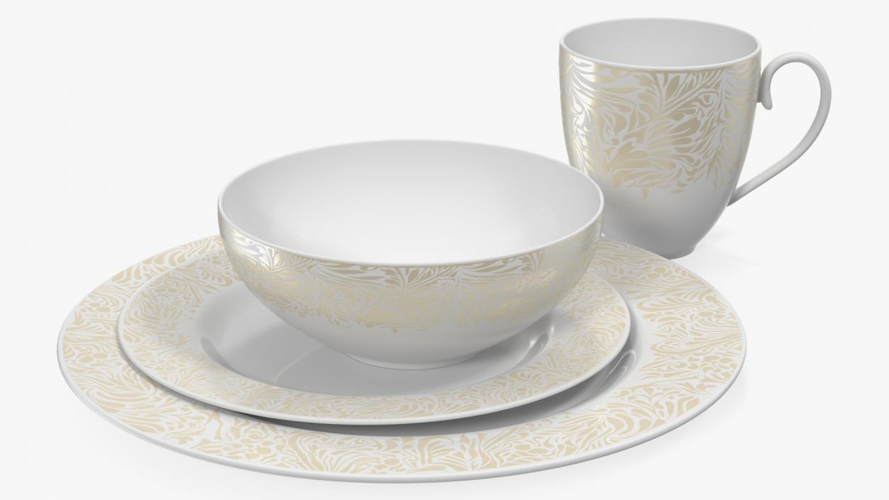 White and Gold Dinnerware Set 3D model