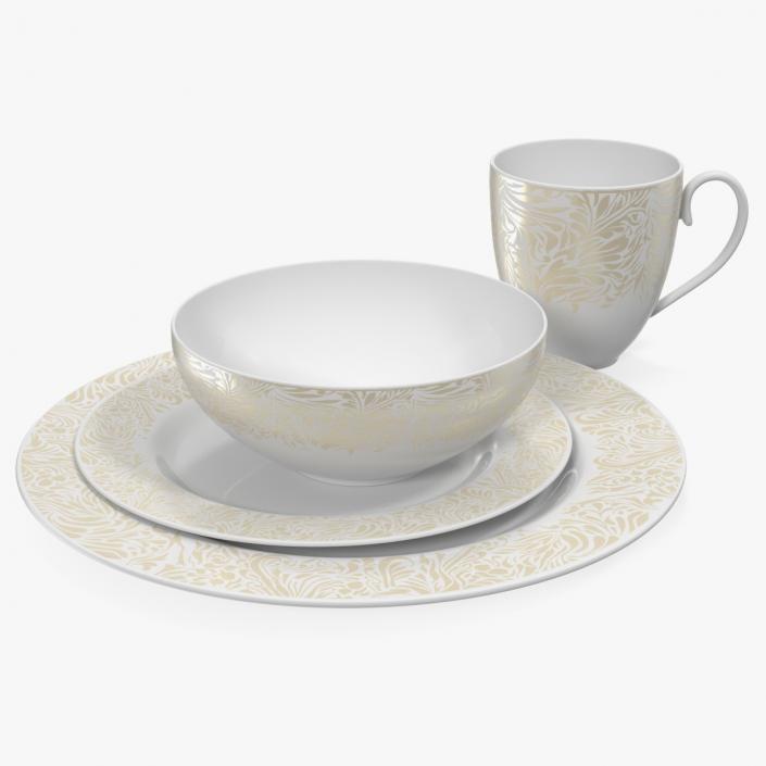 White and Gold Dinnerware Set 3D model