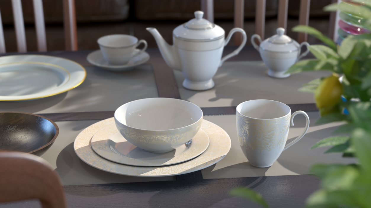 White and Gold Dinnerware Set 3D model